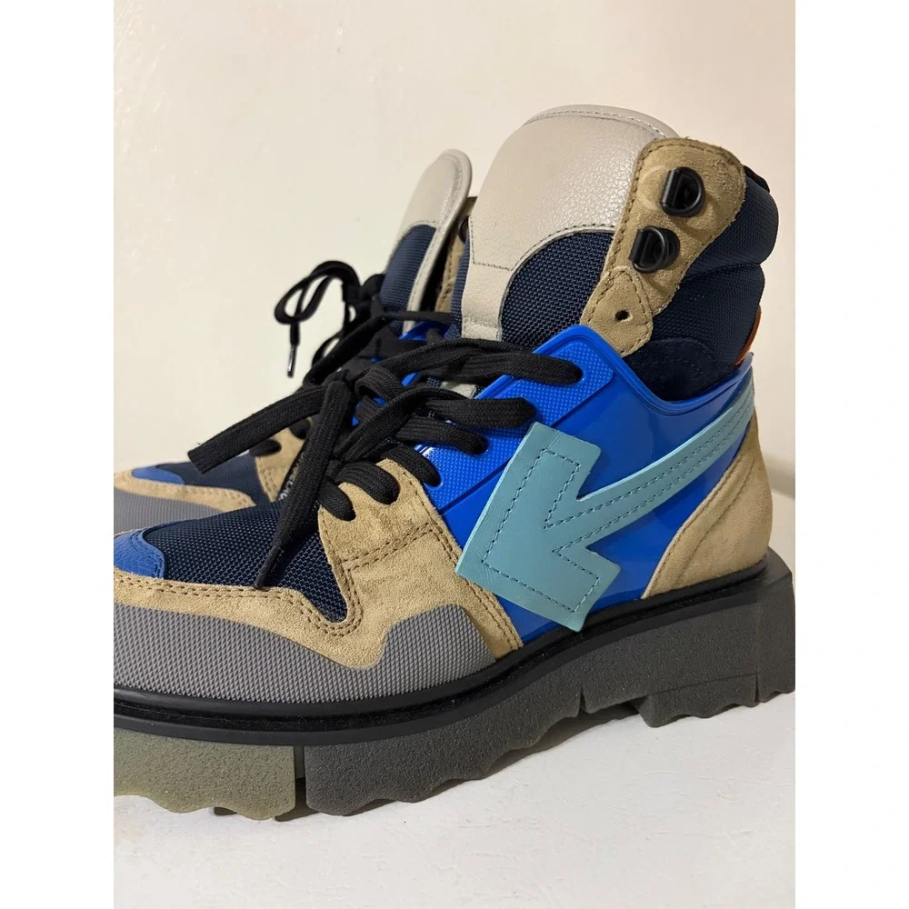 Off-White Hiking Sneaker Boots Mens Blue Tan Colorblock Sponge Sole Excellent